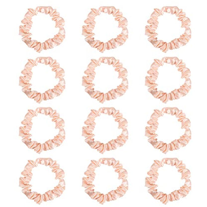 12 Pcs Pink Satin Hair Scrunchies For Women Girls, Elastic Skinny Hair Ties | Soft Satin Fabric, Gentle Hold, Stretchy Elastic, Blush Pink Gifts, For Daily Wear, Sleep, Parties, Gifting - color: 12Pcs Blush