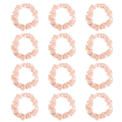 12 Pcs Pink Satin Hair Scrunchies For Women Girls, Elastic Skinny Hair Ties | Soft Satin Fabric, Gentle Hold, Stretchy Elastic, Blush Pink Gifts, For Daily Wear, Sleep, Parties, Gifting - color: 12Pcs Blush