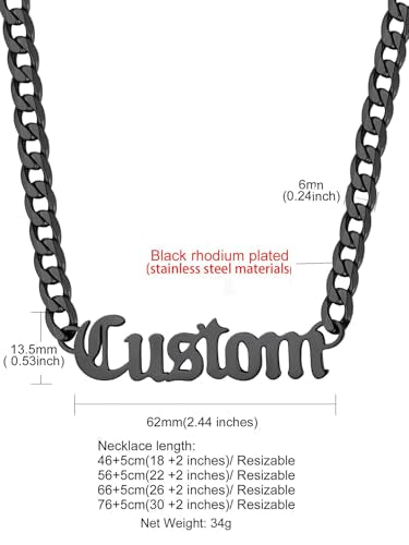 GoldChic JEWELRY Name Necklace Personalized for Men, Womens Custom Name Plate Chain, Stainless Steel Customized Old English Nameplate Choker with Curb Chains Custom, 16 inches to 30 inches - color: Cuban Chain 6 mm -Black
