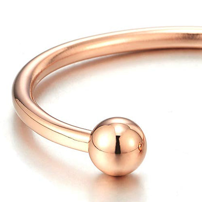 COOLSTEELANDBEYOND Elastic Adjustable Stainless Steel Ball Cuff Bangle Bracelet for Men Women Polished - color: Metal Color: Rose Gold