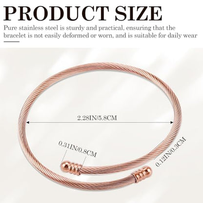 Jewelers Stainless Steel Cable Wire Open Cuff Adjustable Size - color: Rose gold