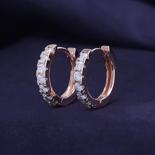 Dainty Cartilage Huggie Hoop Earrings Women in 18K Gold Plated | Round Moissanite in 18K Gold Plated Jewelry for Her - color: Rose Gold, size: 13 MM