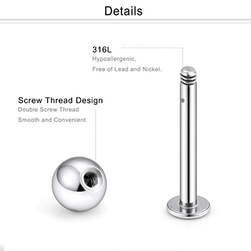 15-30PCS 16G Surgical Steel Labret Studs Monroe Lip Rings Cartilage Tragus Nail Conch Helix Earring Barbell for Women Men Piercing Jewelry 5 Colors 6-12mm - color: 1/2"(12mm) silver-tone