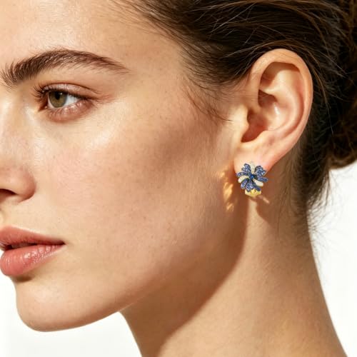 Santuzza Sterling Silver Gemstone Flower Earrings for Women - color: [A] Firework-Blue & White