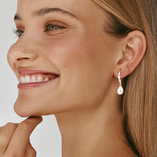 Freekiss Pearl Earrings for Women Trendy: Flat Back Stud Earrings 14K Gold Plated/925 Sterling Silver Freshwater Pearl Dangle Earrings Cute Bow Earrings Wedding Jewelry Birthday Gifts for Women Girls - style: leverback drop earrings-SL