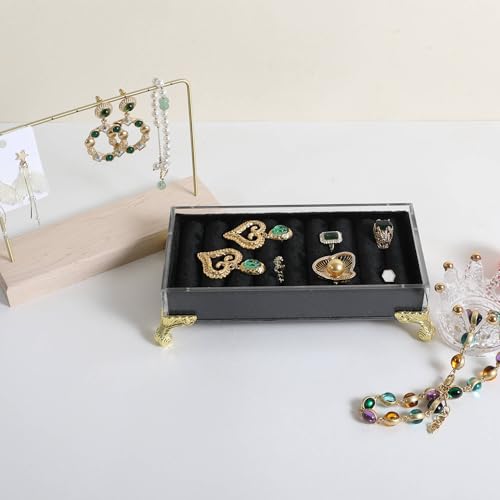 velvet slots Ring holder for jewelry organizer, Earring ring display stand for selling, felt ring jewelry holder tray showcase【Velvet slots Ring Holder-Black】 - color: Black