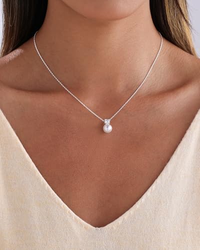 Pearl Necklaces for Women Trendy 14k Gold Plated Cubic Zirconia Pearl Pendant Necklace Valentines Day Wedding Birthday Mother's Day Gifts Dainty Gold Necklace for Women - color: Style 4 - Silver Necklace