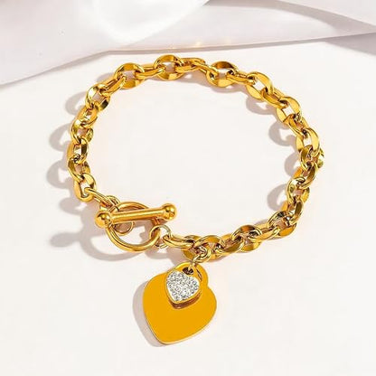 Heart Charm Bracelet Plated 18K Gold/Silver/Rose Gold Bible Scripture Heart Bracelet for Women Jewelry Gift Zircon Her Link Chain OT Clasp Stainless Steel Birthday - color: Gold-Zircon, size: 7.1 inch