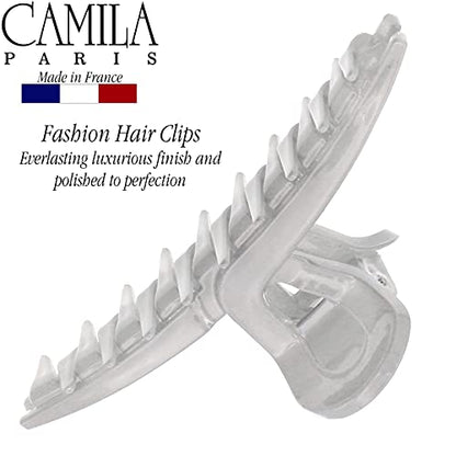 Camila Paris CP3230 French Hair Clip for Women, Narrow, Strong Hold Grip Double Teeth Girls Hair Claw Clips Jaw, Fashion Durable Styling Hair Accessories for Women, Made in France - color: Gray 3.25"