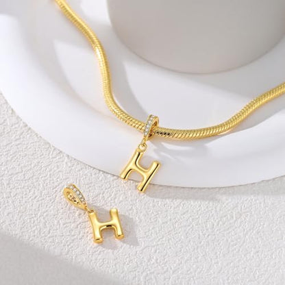Hapour Gold Initial Letter Charms 925 Sterling Silver Alphabet Beads | 14K Gold Plated, A-Z Letter Charms, For Bracelets Necklace, Cubic Zirconia, DIY Dangle Pendant Beads, For Women Mom - color: Golden initial letter H