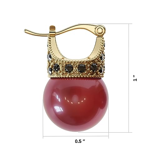 Glass Pearl Earrings Crystal Accent Crown Shape for Wedding, Bridal, Formal & Fashion - color: Red/Gold
