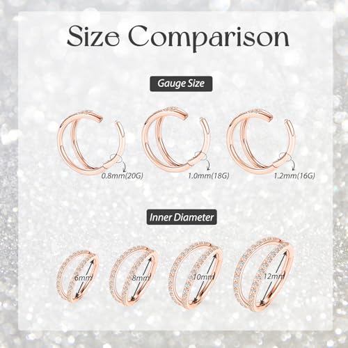GAGABODY Conch Piercing Double Open Stack with CZ 16 Gauge Hoop Earrings 18g Septum Jewelry 20g Septum Ring Daith Earrings 316L Surgical Steel Lip Rings Helix Rook Cartilage Earrings Hoop - color: Style9:Rose Gold+Double Hoop CZ