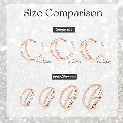 GAGABODY Conch Piercing Double Open Stack with CZ 16 Gauge Hoop Earrings 18g Septum Jewelry 20g Septum Ring Daith Earrings 316L Surgical Steel Lip Rings Helix Rook Cartilage Earrings Hoop - color: Style9:Rose Gold+Double Hoop CZ