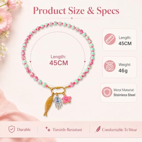 LIU JUN Colorful Beaded Necklace for Women, Chunky Boho Fish Starfish Conch Pendant Acrylic Bead Necklaces Cute Y2K Summer Beach Jewelry Gifts - color: Fish+Evil Eye