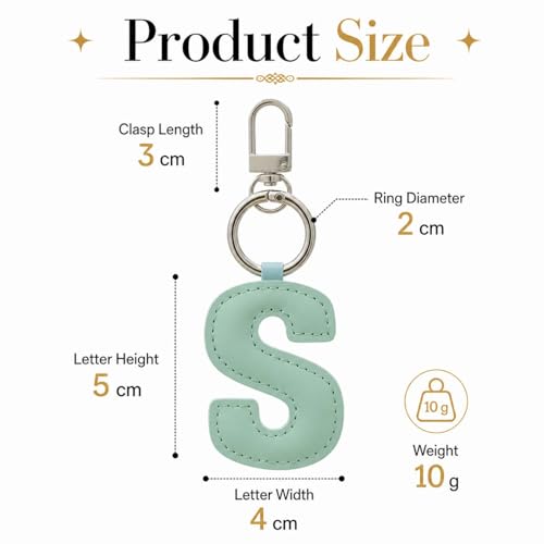 Initial Letter Keychain,Stainless Steel,Colorful Faux Leather Keyring for Backpack,Purse,Car Keys,Gift for Men Women - color: S