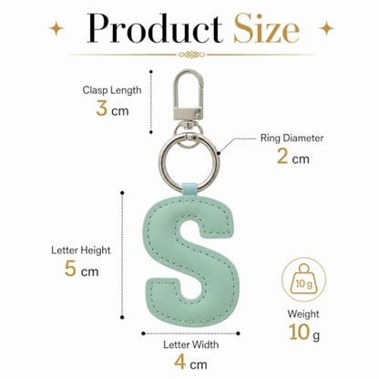 Initial Letter Keychain,Stainless Steel,Colorful Faux Leather Keyring for Backpack,Purse,Car Keys,Gift for Men Women - color: S