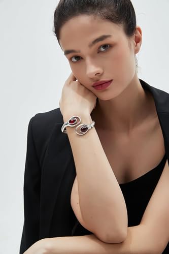 GelConnie Chunky Cuff Bangle Bracelet for Women, Statement Jewelry | Gold and Silver Tone Cuff Bangles with Resin, Crystal and Textured Accents for Party, Vacation and Dressy Looks - style: Bangle 02-Silver