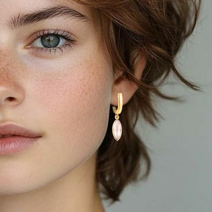 Geometric 14K Gold Crystal Stone Quartz Gemstone Leverback U Hoop Drop Dangle Earrings Jewelry for Women - color: A01