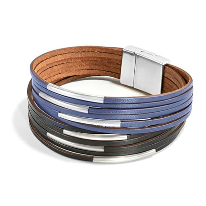 Wrapped Bracelets for Women,Leather Boho Bracelets for Women - color: Leather-Grey