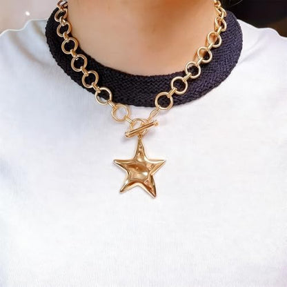Big Star Necklace Chunky Necklace for Women Boho Thick Chain Statement Necklace Trendy Large Star Pendant Necklace Bold Vintage Chunky Jewelry - style: 2 - G