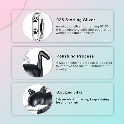 Family Love Mother Daughter Grandma Charm 925 Sterling Silver fits Bracelets Necklace Pendant Bead Charms Jewelry Gift for Women Family Friends - color: Black Cat Charm