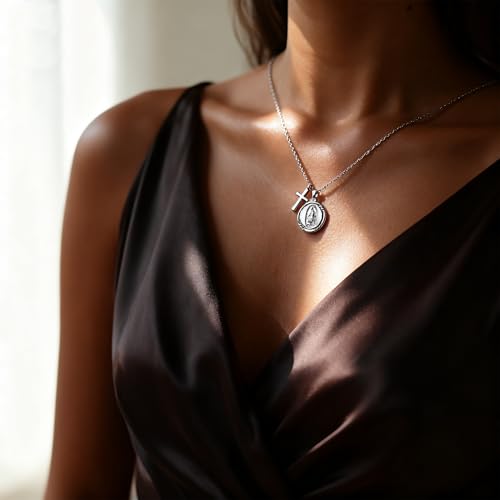 Baydurcan Dainty Silver Necklace for Women Ankh Horse Celtic Necklace Gifts | Dainty charm gifts for friends sister mother, birthday, christmas, graduation gifts. Ready to give with card & envelope. - style: Mother Mary