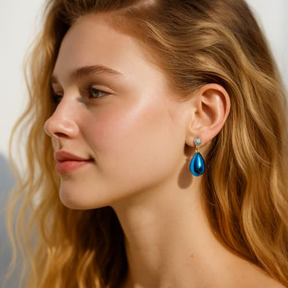Pearl Clip on Earrings for Women - 14K Gold Silver Plated Cubic Zirconia Non Pierced Ear Clips Jewelry Gifts for Wedding Bridal Party Gifts - color: Dark Blue-10mm