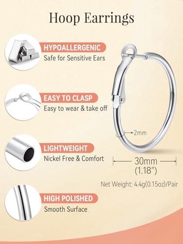 FaithHeart Silver/Black/Gold Stainless Steel Thin Hoop Earrings for Women | 2mm Wide Thin Large Hoop Earrings, Hypoallergenic Lightweight Trendy Jewelry, 20/30/40/50/60/70/80/90/100mm - color: Silver, size: 30mm/1.18"
