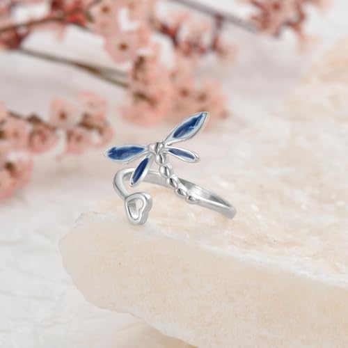 Dragonfly Toe Ring for Women 925 Sterling Silver Dragonfly/Butterfly/Cat/Paw Toe Rings Adjustable Open Ring for Women Christmas Jewelry Gift - color: Dragonfly