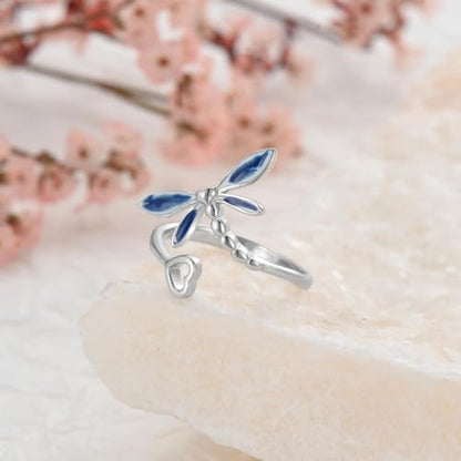 Dragonfly Toe Ring for Women 925 Sterling Silver Dragonfly/Butterfly/Cat/Paw Toe Rings Adjustable Open Ring for Women Christmas Jewelry Gift - color: Dragonfly