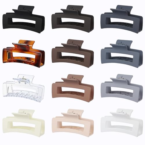 Sisiaipu 3.5 Inch Hair Clips - 12 Pcs Square Jaw Clips for Thick and Thin Hair, Rectangular Hair Accessories for Women and Girls - Neutral - color: Neutral