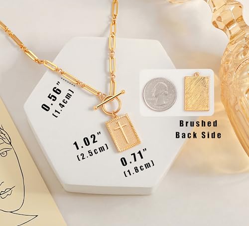 Aobei Pearl 18K Gold Plated Moon Star Lion Evil Eye Love Heart Cross Pendant Necklace Medallion Paperclip Chian Choker Layering Jewery for Women - color: Golden Rectangle Cross Necklace