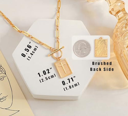 Aobei Pearl 18K Gold Plated Moon Star Lion Evil Eye Love Heart Cross Pendant Necklace Medallion Paperclip Chian Choker Layering Jewery for Women - color: Golden Rectangle Cross Necklace