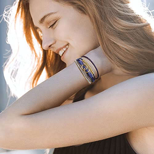 Bracelets for Women, Gifts for Mom Her Christmas Gift 2026 Leather Bracelets for Women Birthday Gift for Daughter Inspirational Wrap Bracelet Sister Friend Teen Girl Gift Layered Stocking Stuffers Jewelry - style: Navy Blue