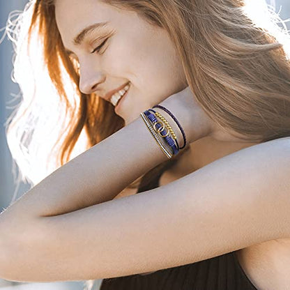Bracelets for Women, Gifts for Mom Her Christmas Gift 2026 Leather Bracelets for Women Birthday Gift for Daughter Inspirational Wrap Bracelet Sister Friend Teen Girl Gift Layered Stocking Stuffers Jewelry - style: Navy Blue