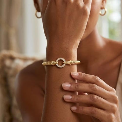 WOWORAMA Twisted Cable Wire Bracelets Two Tone Bangle Bracelet for Women | Stainless Steel, Unisex Gold Silver Bracelet, Mixed Metal Chunky Bangles Jewelry - color: Gold Circle