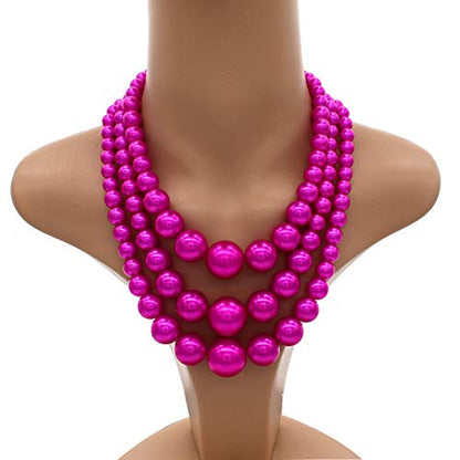 JNF Faux Pearl Statement Necklaces Big Beaded Necklace for Women Chunky Pearls Necklace and Earring Set Large beads Costume Necklace - color: Fuchsia pearl necklace