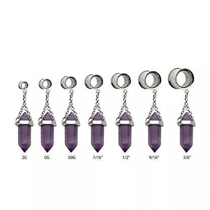 Pierced Owl 316L Stainless Steel Dangling Amethyst Stone Double Flared Tunnel Plugs, Sold as a Pair - style: 12mm (1/2")