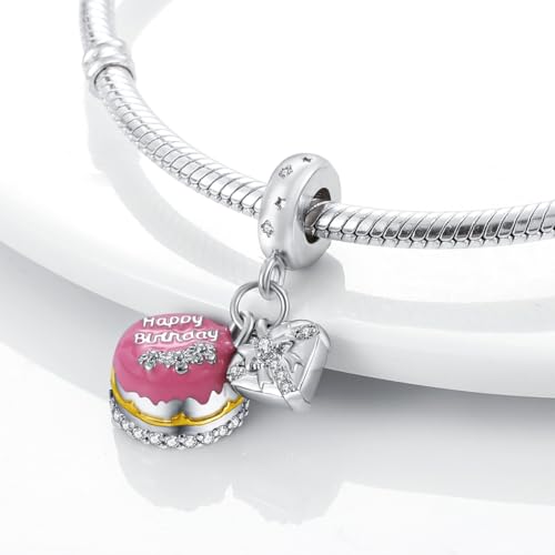 HONGRUI 925 Sterling Silver Charm for Bracelets Fashion Women Jewelry Gift - color: Red birthday cake