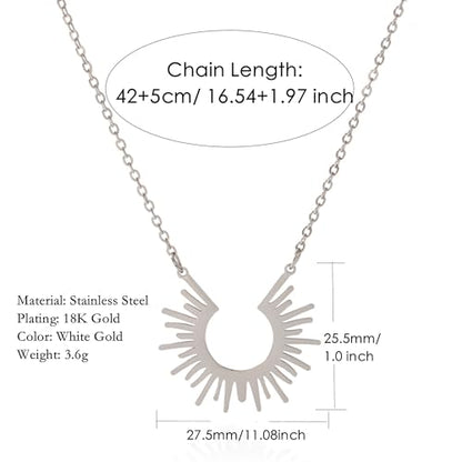 Gold Compass Charm Necklace for Women, Trendy Simple Dainty Inspirational Compass Butterfly Bow Knot Red Christmas Mug Sun Friendship Necklaces Graduation Gifts - style: Silver Sun