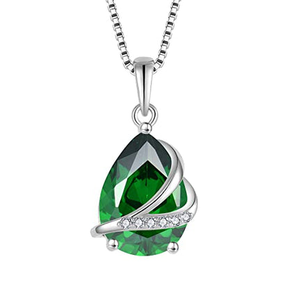 Birthstone Pendant Necklace 925 Sterling Silver Teardrop Jewelry for Women - color: Emerald Green