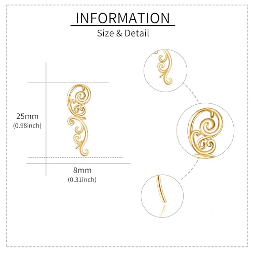 Ear Climbers Earrings for Women Sterling Silver Vintage Ear Crawler Earrings Jewelry Gifts for Women - style: Filigree-gold