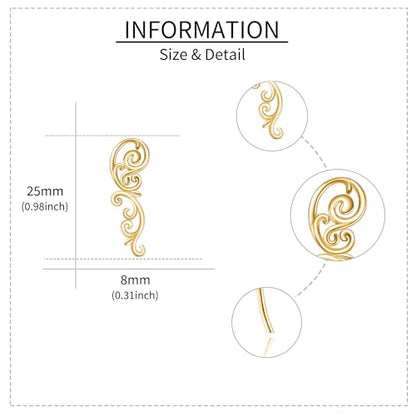 Ear Climbers Earrings for Women Sterling Silver Vintage Ear Crawler Earrings Jewelry Gifts for Women - style: Filigree-gold