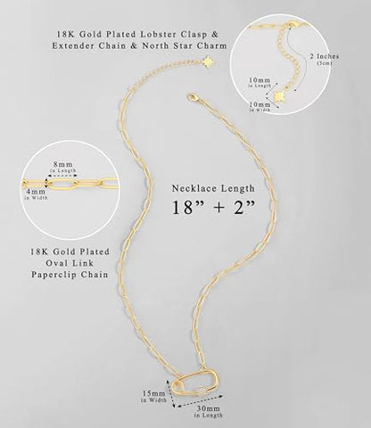 Aobei Pearl 18K Gold Plated Moon Star Lion Evil Eye Love Heart Cross Pendant Necklace Medallion Paperclip Chian Choker Layering Jewery for Women - color: Golden Safety Pin Screw Lock
