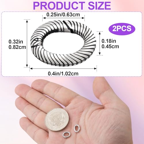 Pndeyo 2pcs 925 Sterling Silver Oval Jewelry Clasps, Hypoallergenic Necklace Enhancer Shortener, Spring Bail Clasp Rings Connector Clips for Bracelet Anklet Jewelry Making- Black