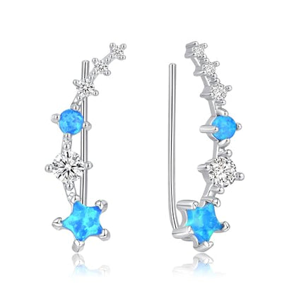 CiNily Star Opal Ear Cuffs Climber Earrings, 14K Gold CZ Ear Crawler Earrings for Women Small Cartilage Stud Earrings Fashion Hypoallergenic Jewelry Christmas Day Gifts, White Gold, Rose Gold - color: Silver-Blue Opal, size: Star Opal