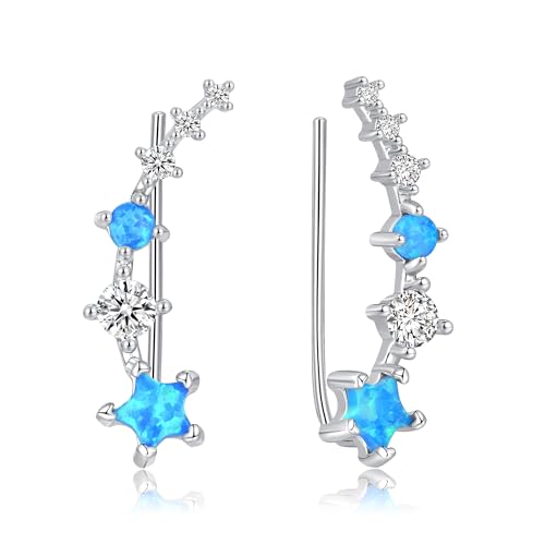 CiNily Star Opal Ear Cuffs Climber Earrings, 14K Gold CZ Ear Crawler Earrings for Women Small Cartilage Stud Earrings Fashion Hypoallergenic Jewelry Christmas Day Gifts, White Gold, Rose Gold - color: Silver-Blue Opal, size: Star Opal