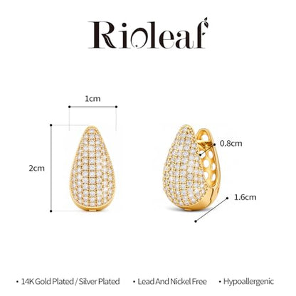 CZ Huggie Hoop Earrings for Women | Sparkly Cubic Zirconia, Small Hoop, Lightweight, Everyday Fashion Jewelry - color: Teardrop Pave CZ - Gold