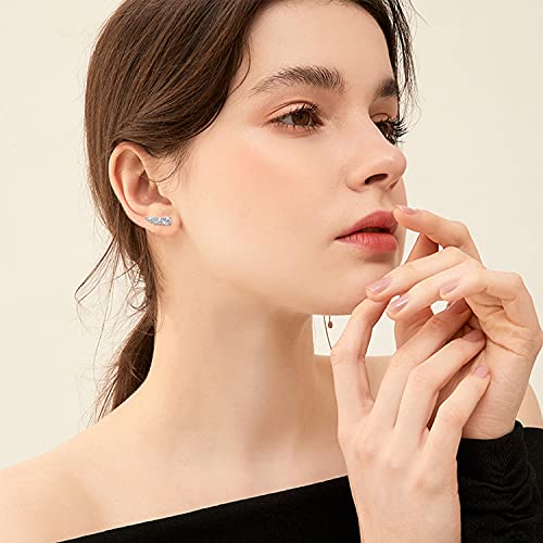 Sterling Silver Ear Climber Earrings with Post - Hypoallergenic Cubic Zirconia Mini Ear Crawler Earrings - Studs - Dainty Minimalist Earrings - Gifts for Birthday, Wedding