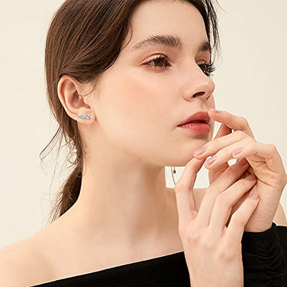 Sterling Silver Ear Climber Earrings with Post - Hypoallergenic Cubic Zirconia Mini Ear Crawler Earrings - Studs - Dainty Minimalist Earrings - Gifts for Birthday, Wedding